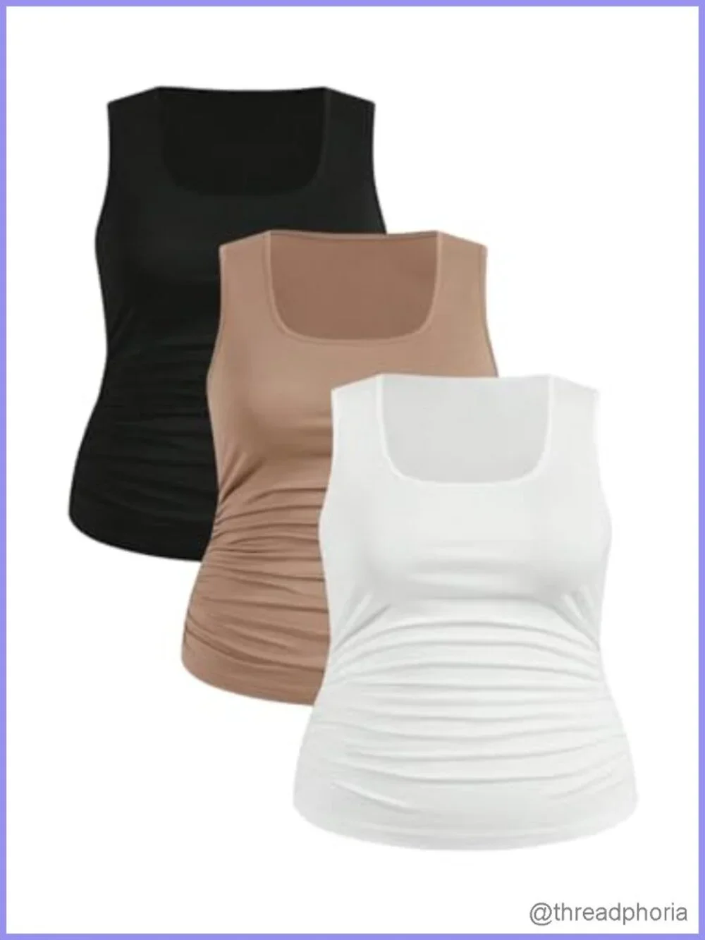 Plus Size Square Neck Sleeveless Fitted Tank Tops 3 Pack